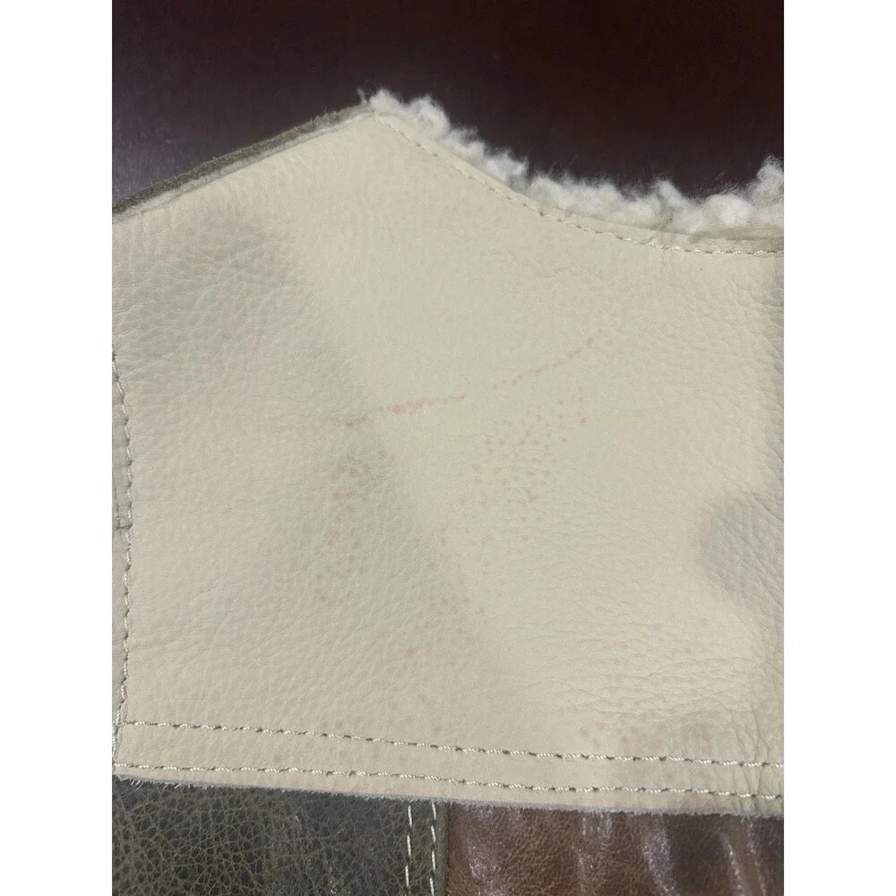 Vintage Genuine Leather Kids Sherpa Button Up Vest Size 10 Made In Mexico